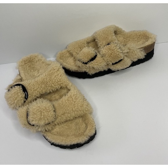 Birkenstock Shoes - Birkenstock Papillio Teddy Shearling Arizona Big Buckle Slide Sandals Women 7 38